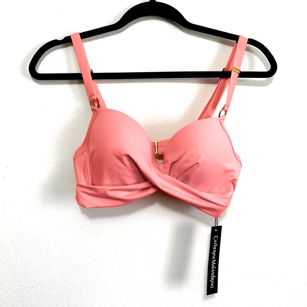 Catharine Malandrino Flamingo Pink Twisted Bikini Top